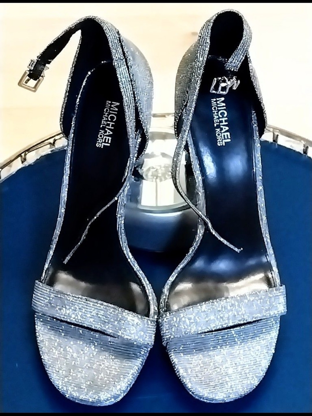Michael Kors Silver Glitter Ankle-Strap Heels
